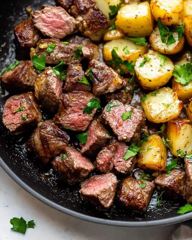 Garlic Butter Steak Bites and Potatoes