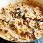 Cheesy Beef And Bowtie Pasta In Garlic Butter