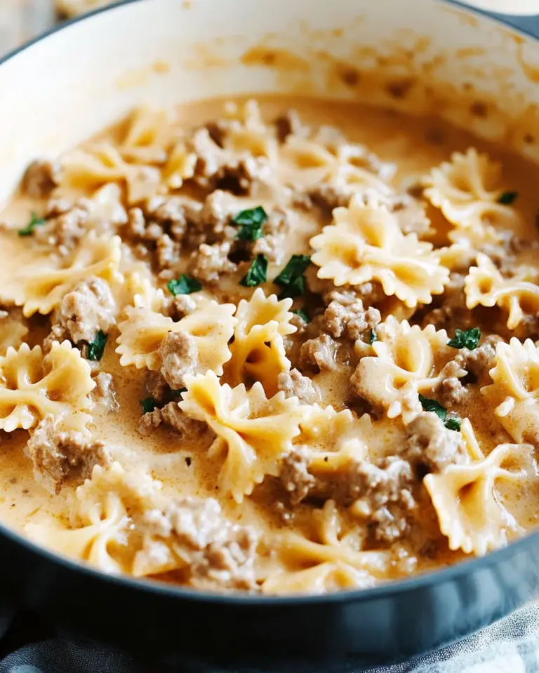 Cheesy Beef And Bowtie Pasta In Garlic Butter