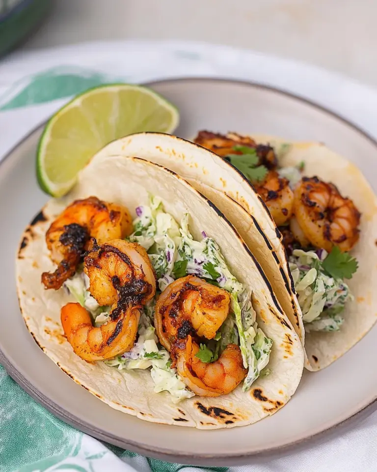 Cilantro Lime Shrimp Tacos with Creamy Slaw