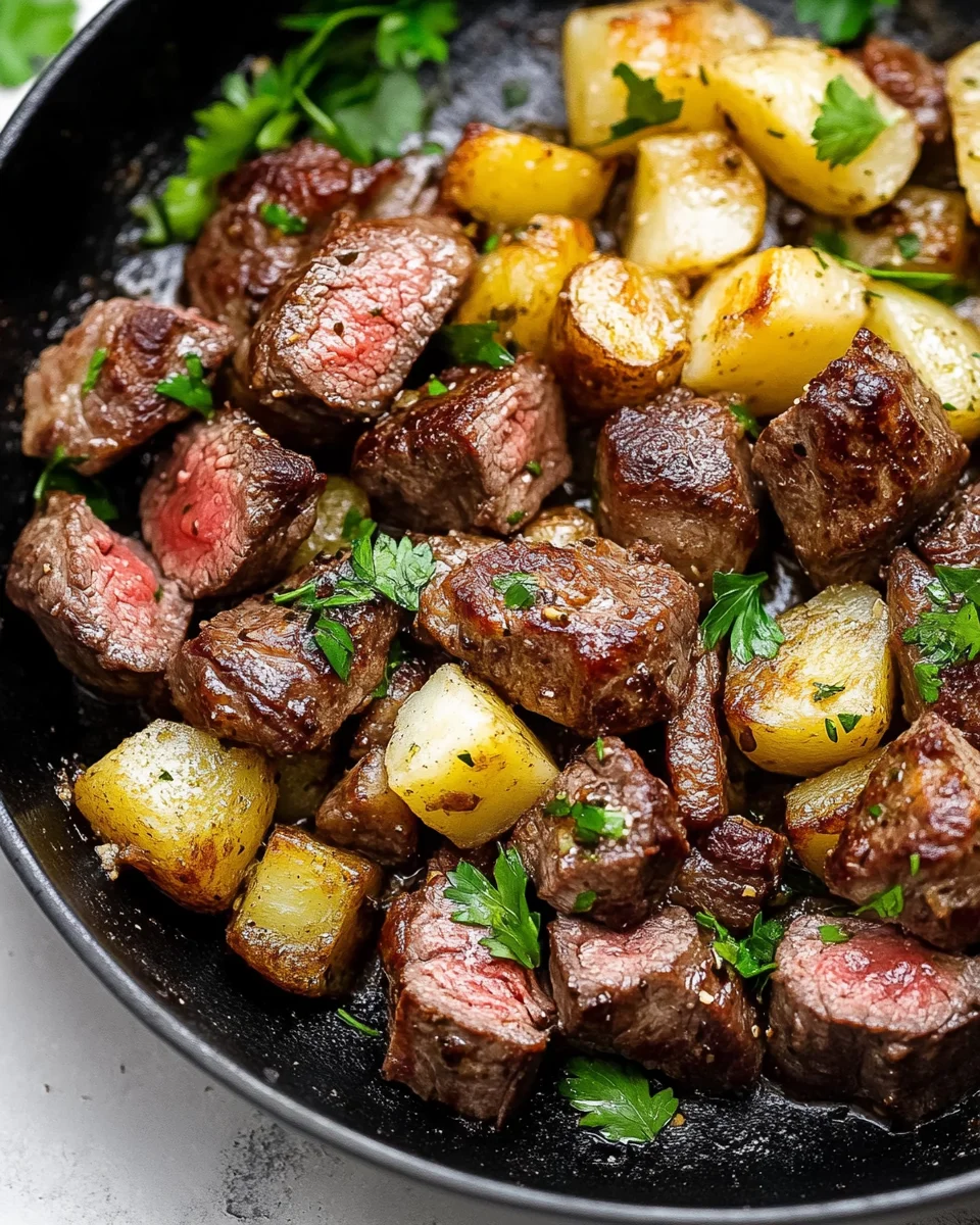 Creamy Garlic Butter Steak Bites and Potatoes