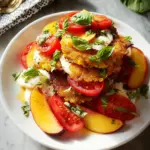 Corn Fritter Caprese with Peaches and Tomatoes Corn Fritter Caprese with Peaches and Tomatoes