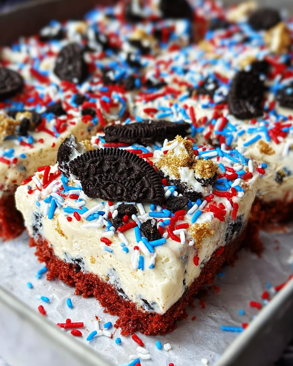No Bake Fireworks Oreo Cheesecake bars No