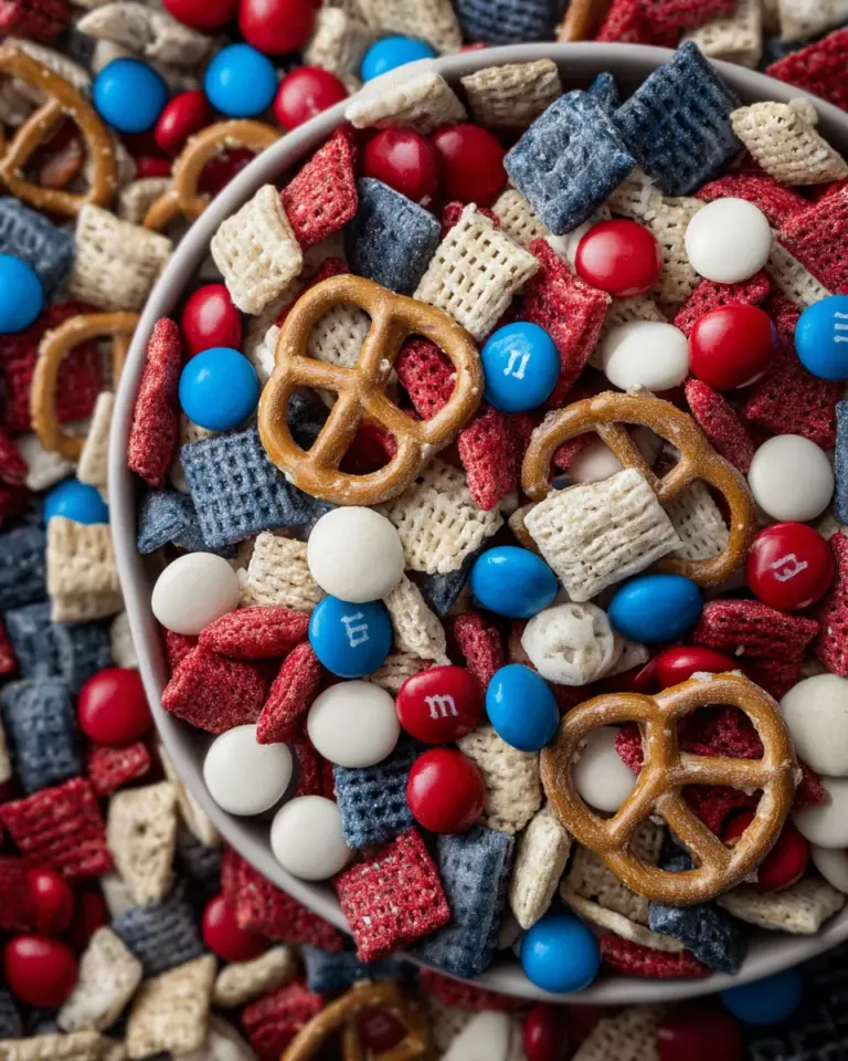 Red, white, and blue snack mix