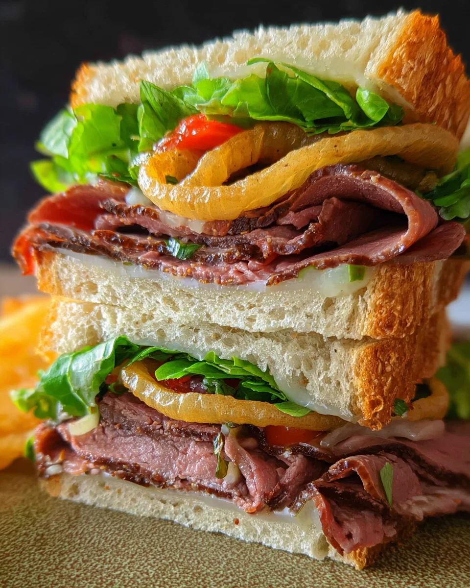 Roast Beef Sandwiches with Lettuce and Onions
