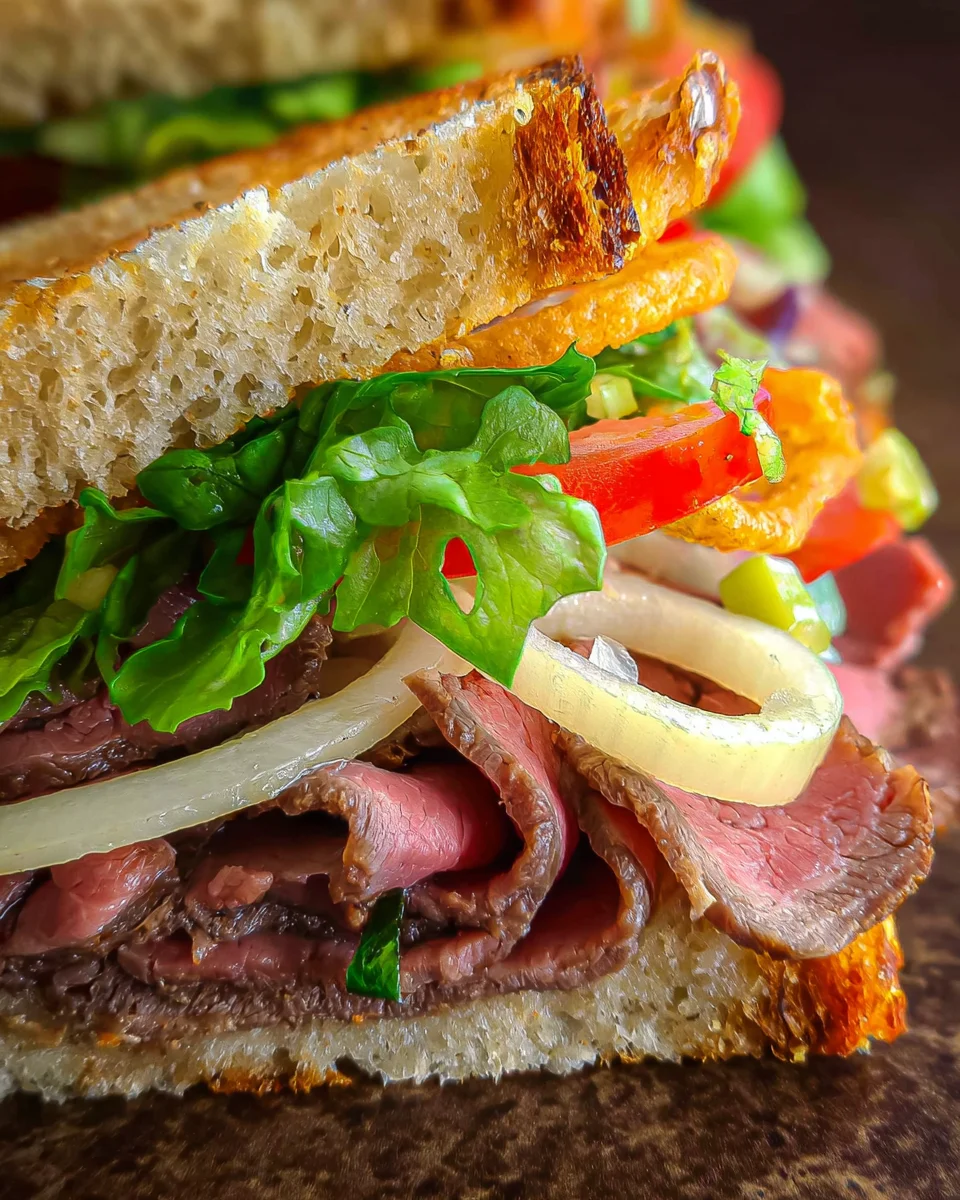 Roast Beef Sandwiches with Lettuce and Onions Roast