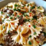 Beef and Bowtie Pasta with Alfredo Sauce Beef and Bowtie Pasta with Alfredo Sauce