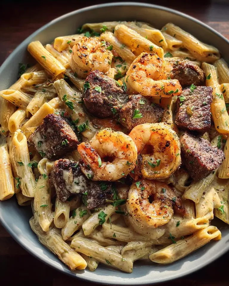 Blackened Steak and Shrimp Alfredo