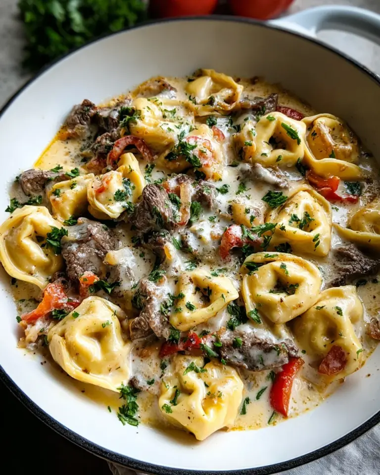 Cheesesteak Tortellini in Creamy Provolone Sauce