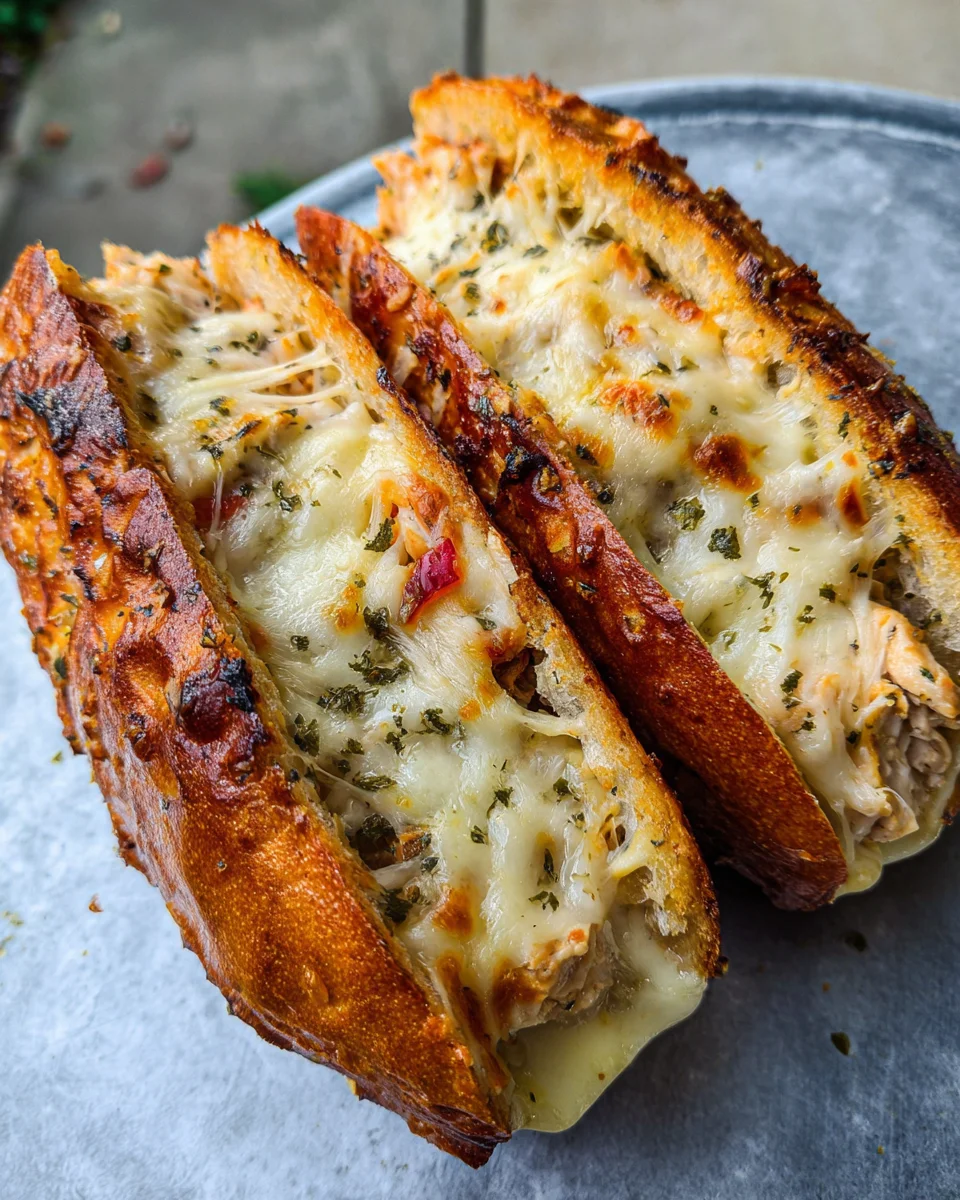 Cheesy Chicken Garlic Bread Sandwich Cheesy Chicken Garlic Bread Sandwich