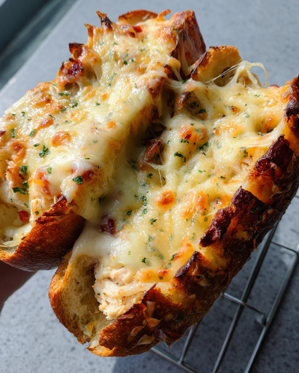 Cheesy Chicken Garlic Bread Sandwich Cheesy