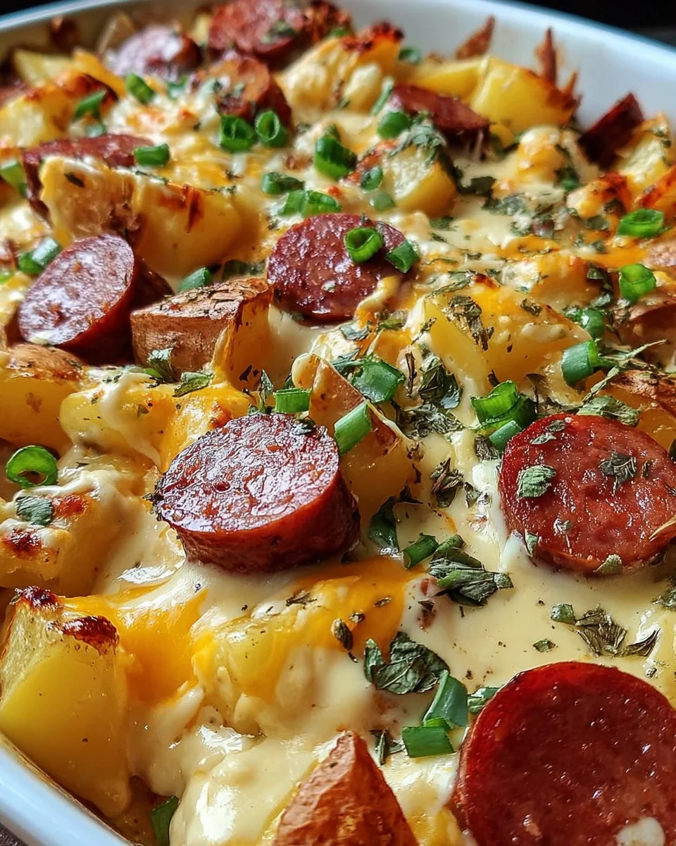 Cheesy Ranch Potatoes and Smoked Sausage Cheesy
