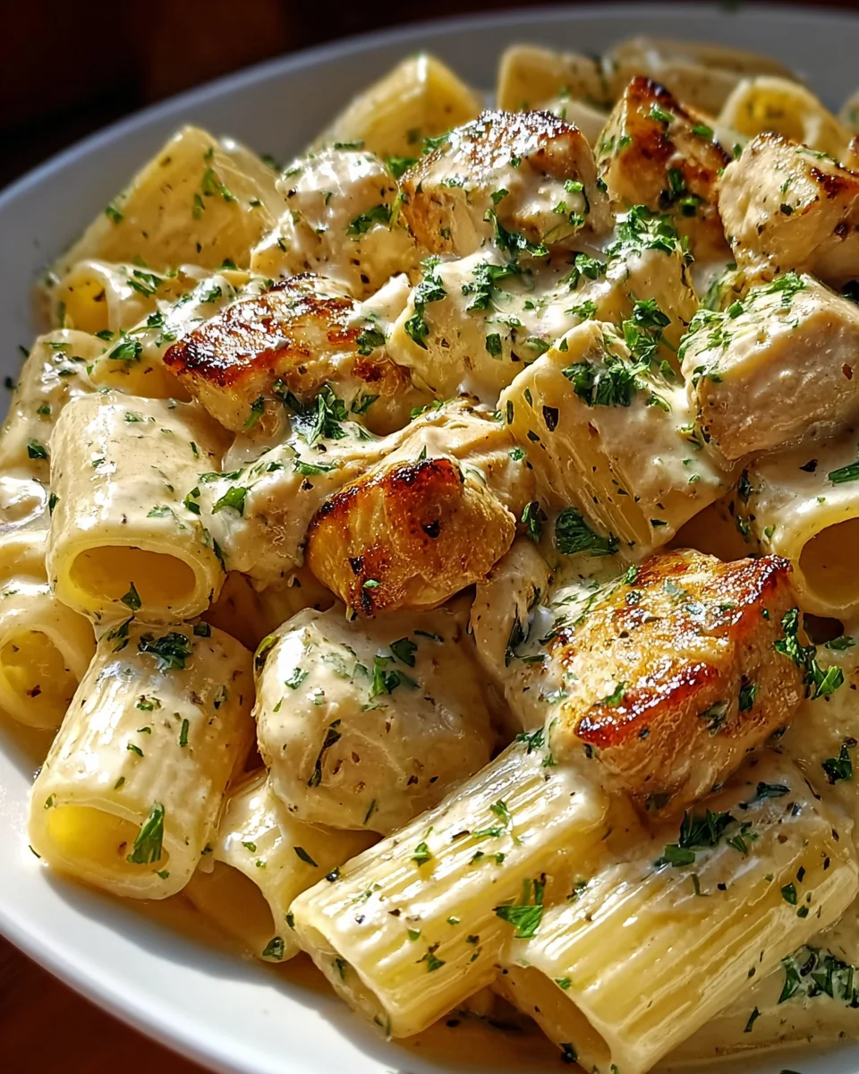 Creamy Garlic Butter Chicken and Rigatoni in Parmesan Sauce Creamy