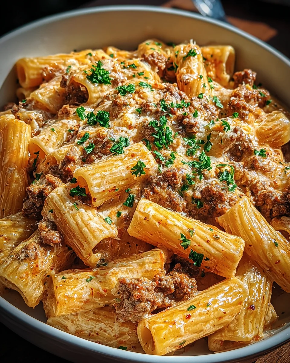 Creamy Parmesan Beef Rigatoni Creamy