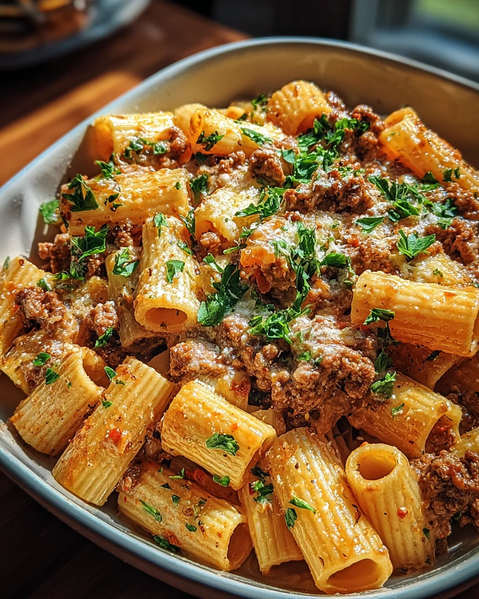 Creamy Parmesan Beef Rigatoni Creamy