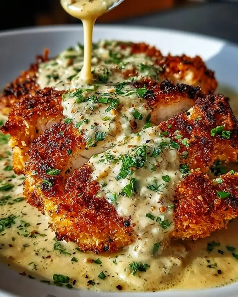 Crispy Parmesan Chicken with a Rich Garlic Sauce