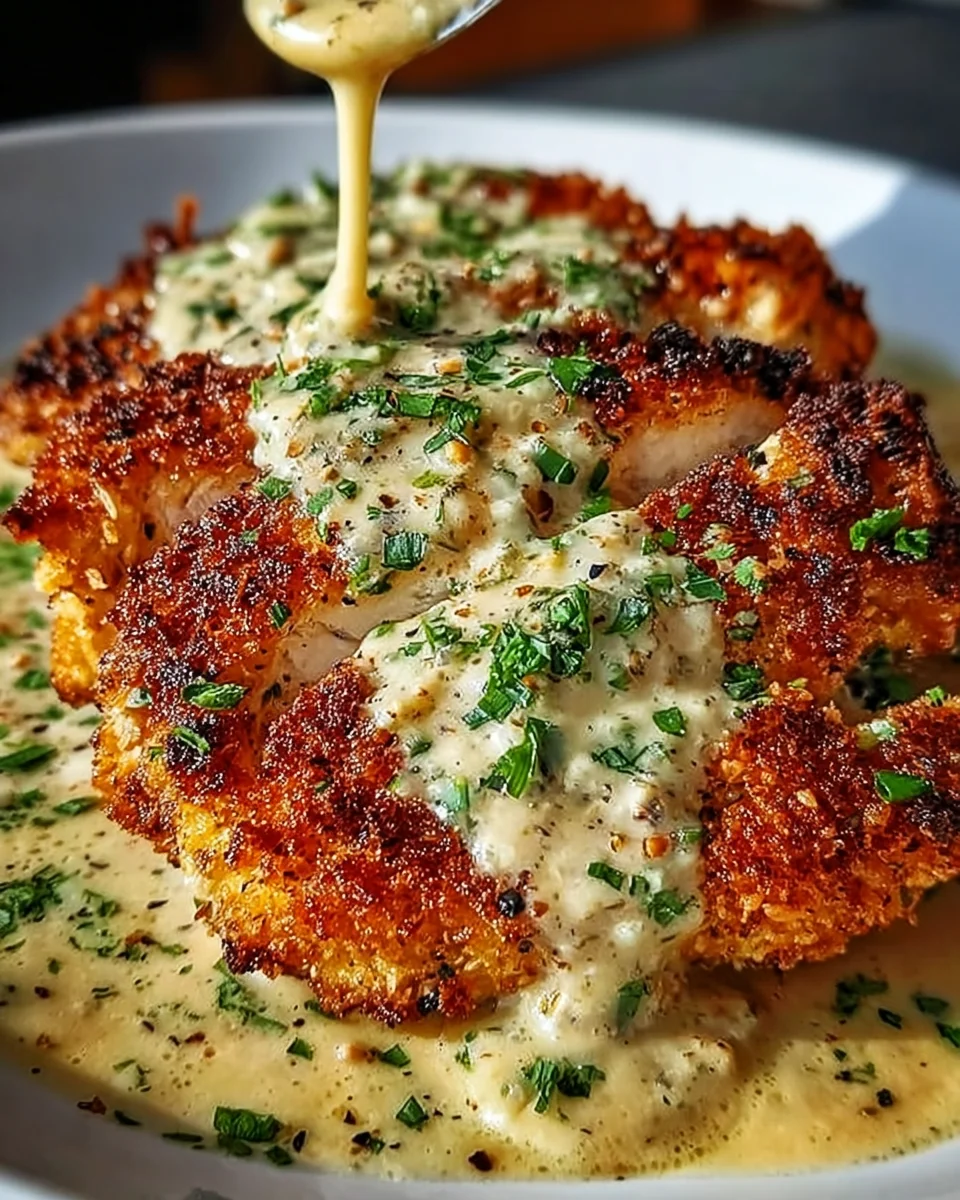 Crispy Parmesan Chicken with a Rich Garlic Sauce Crispy Parmesan Chicken with a Rich Garlic Sauce
