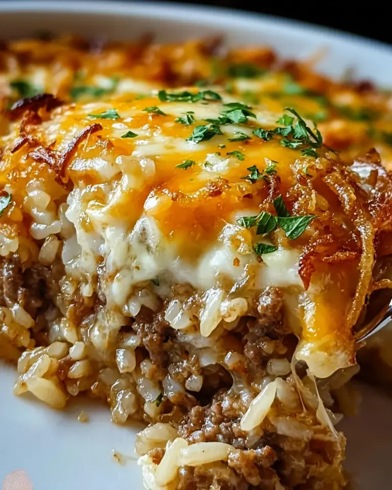 French Onion Ground Beef and Rice Casserole