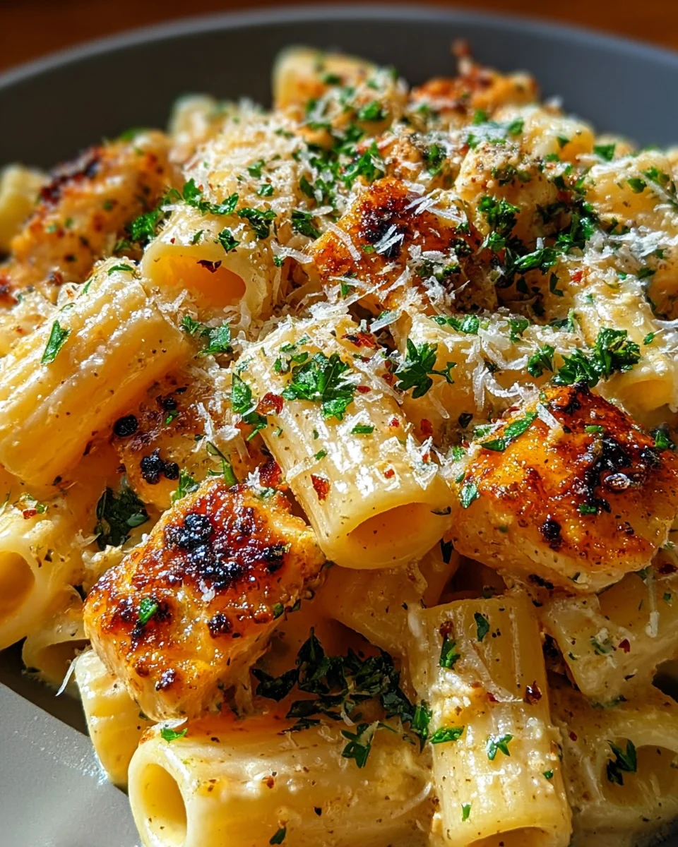 Garlic Butter Chicken with Rigatoni and Parmesan Garlic