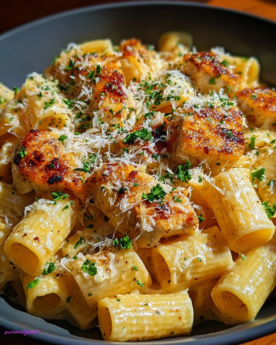 Garlic Butter Chicken with Rigatoni and Parmesan Garlic