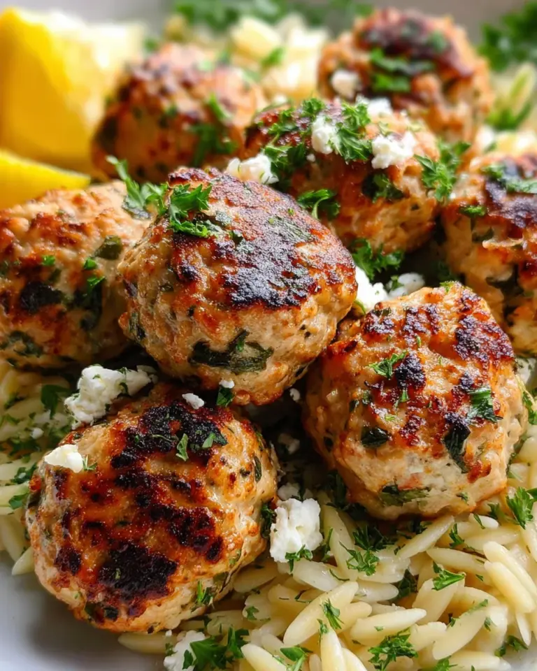 Greek Chicken Meatballs with Lemon Orzo