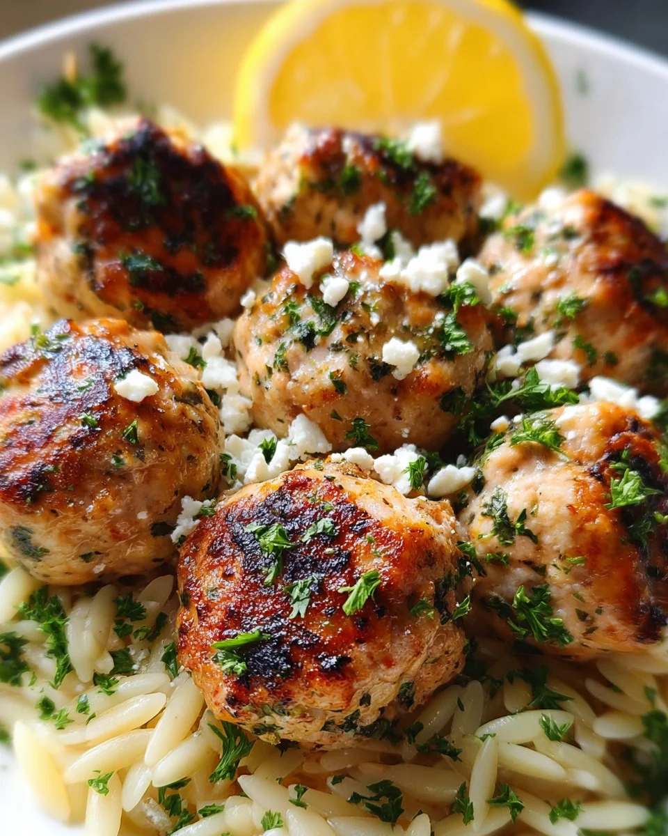 Greek Chicken Meatballs with Lemon Orzo Greek