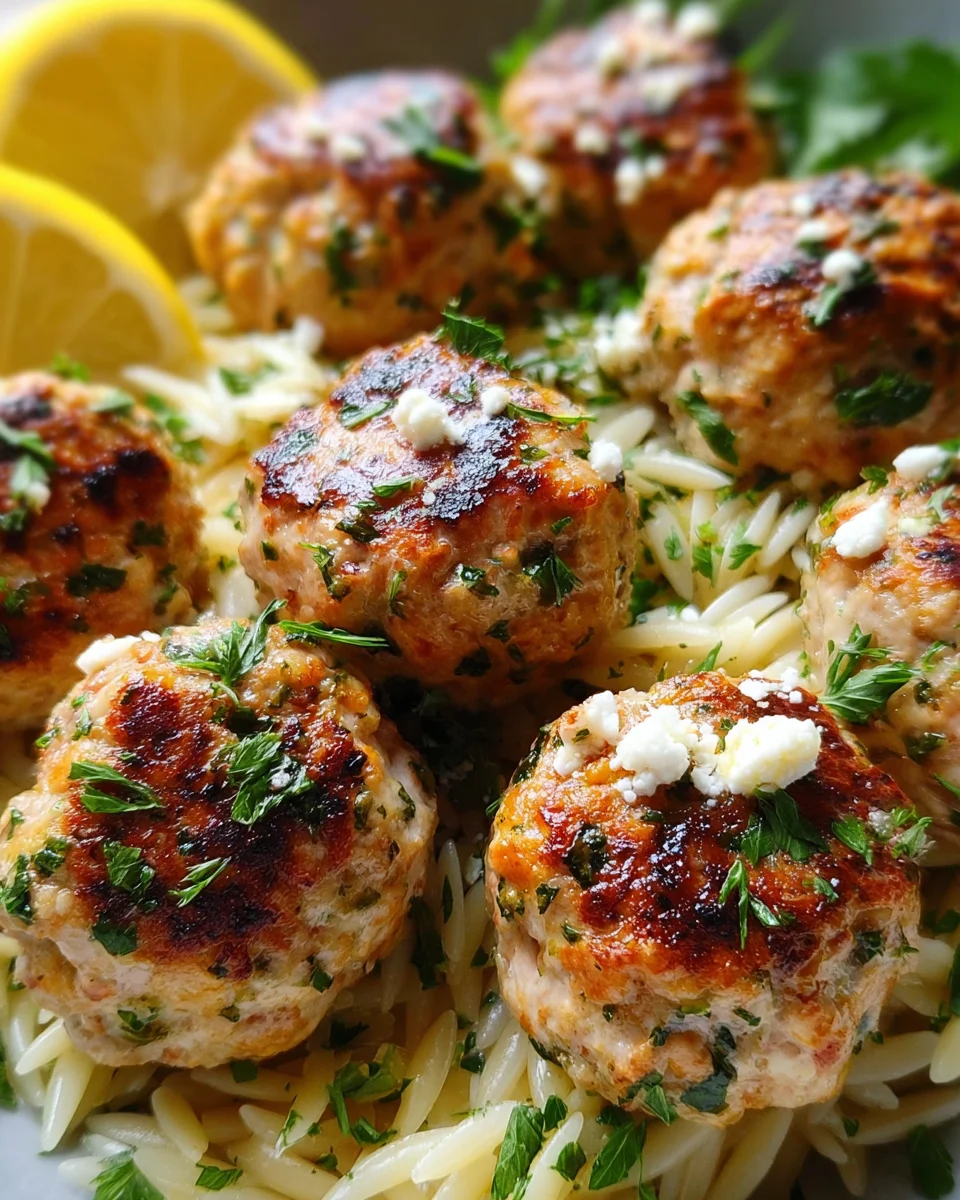 Greek Chicken Meatballs with Lemon Orzo Greek