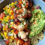 Grilled Shrimp Bowl with Avocado, Corn Salsa & Creamy Sauce Grilled Shrimp Bowl with Avocado, Corn Salsa & Creamy Sauce
