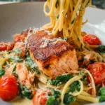 Healthy & Creamy Tuscan Salmon Pasta