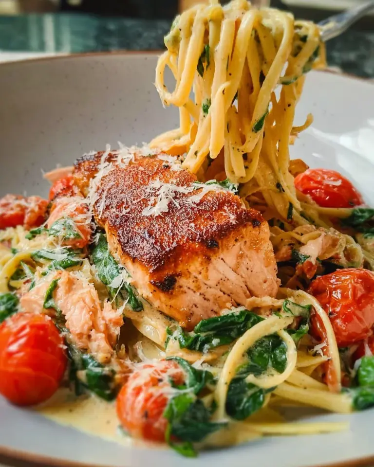 Healthy & Creamy Tuscan Salmon Pasta