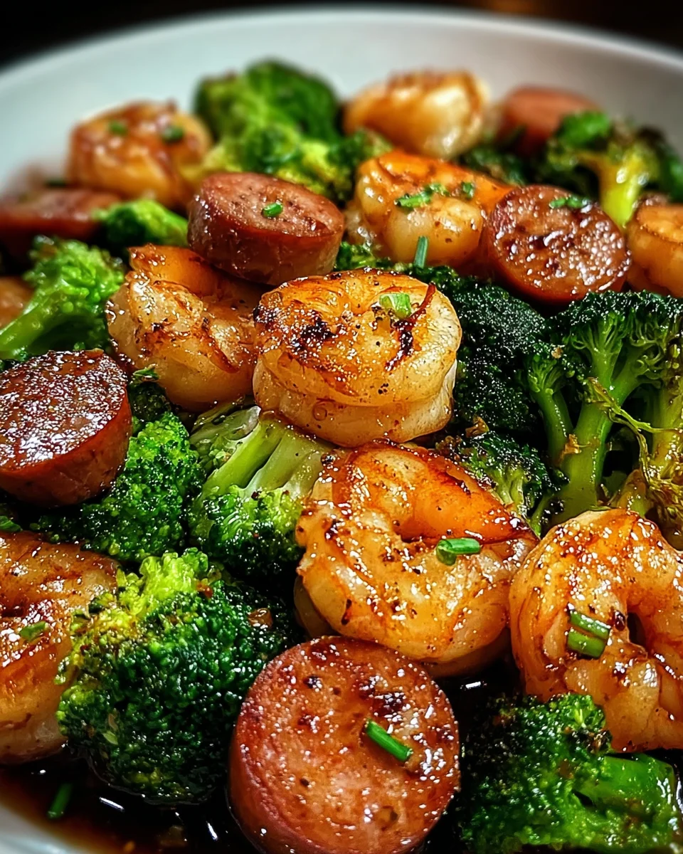 Honey Garlic Shrimp, Sausage, and Broccoli Honey