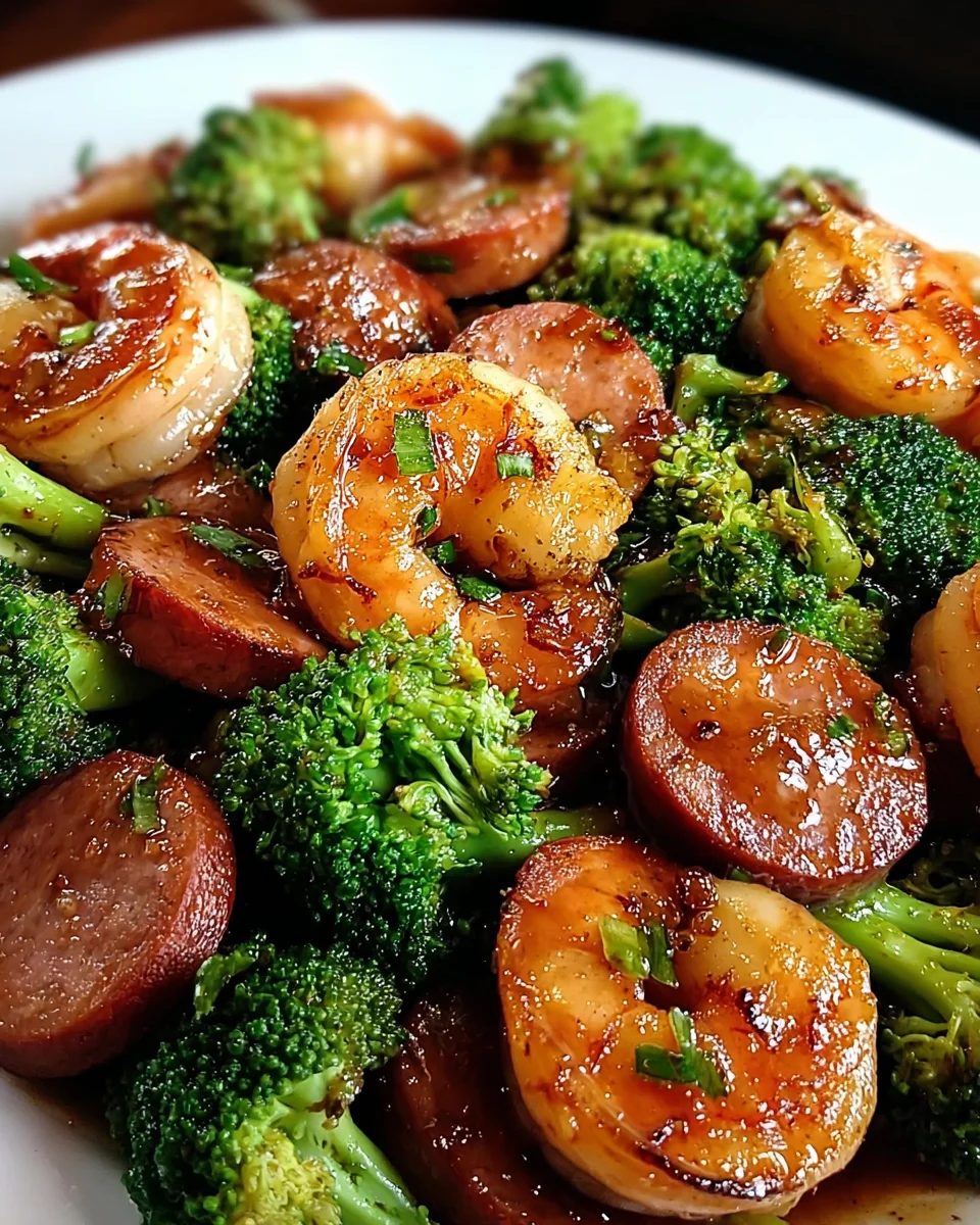 Honey Garlic Shrimp, Sausage, and Broccoli Honey