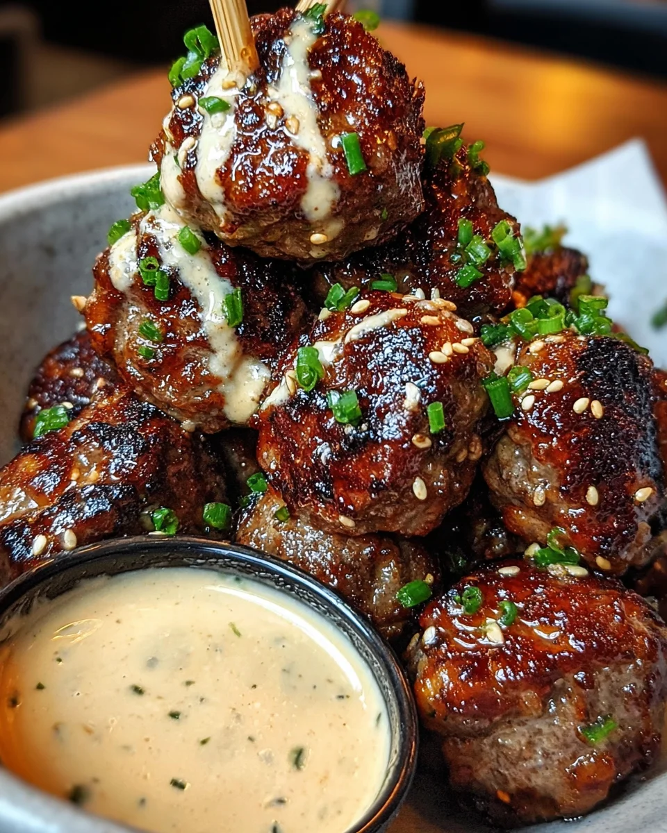 Korean BBQ Meatballs with Spicy Mayo Dip Korean