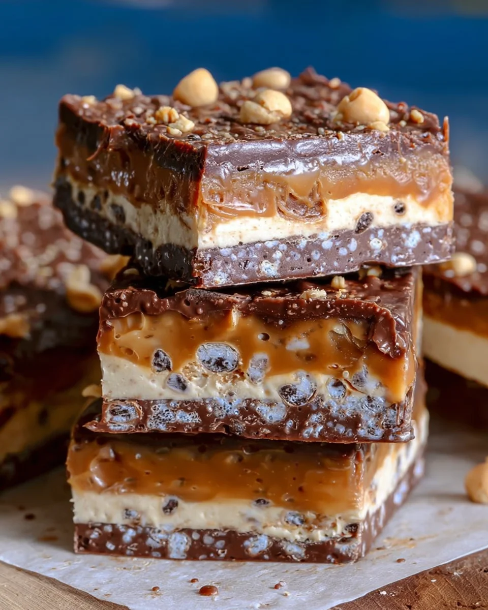 No Bake Crispy Snickers Bars No