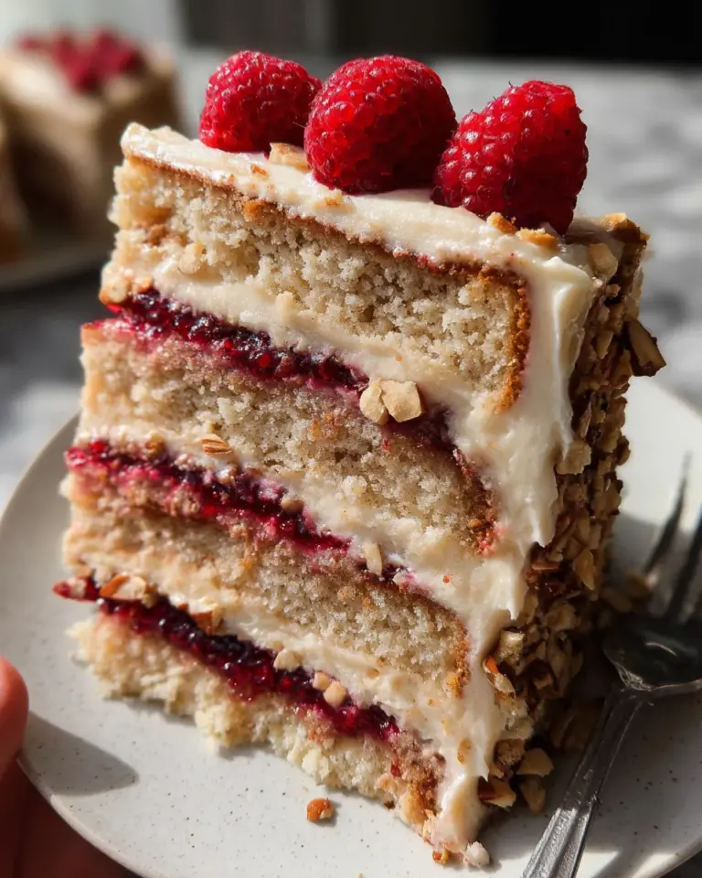One Bowl Vegan Almond Raspberry Cake with Cream Cheese Frosting