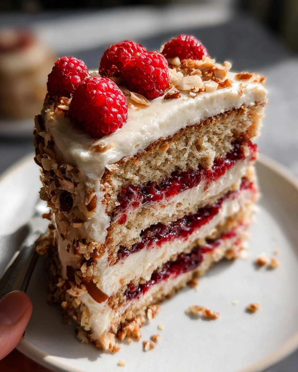 One Bowl Vegan Almond Raspberry Cake with Cream Cheese Frosting One