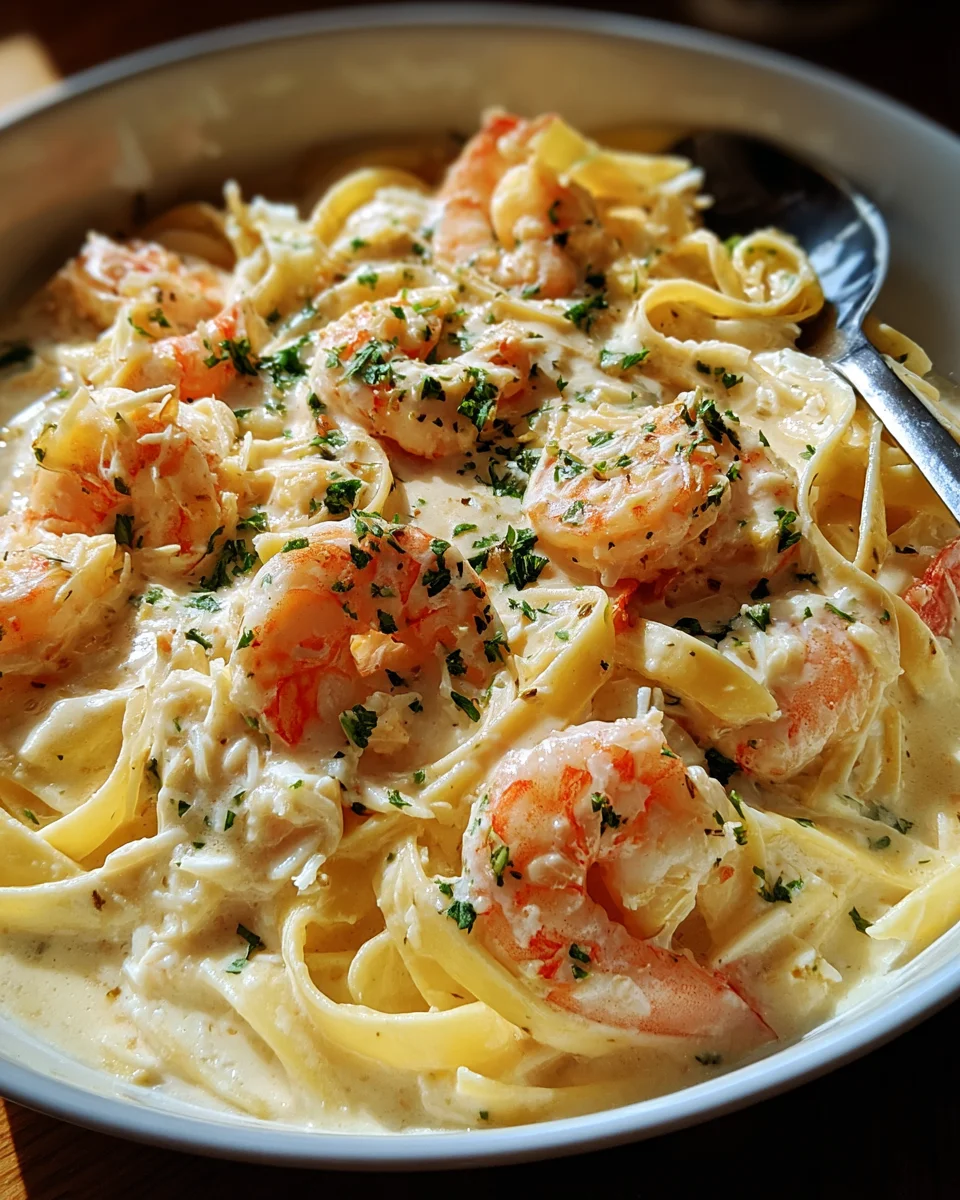 One Pot Shrimp and Crab Alfredo One