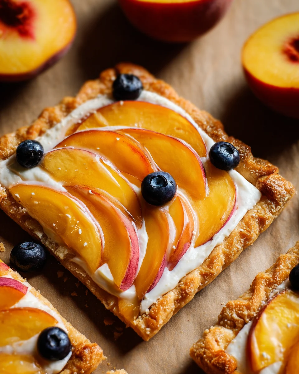 Peaches and Cream Puff Pastry Tart Peaches
