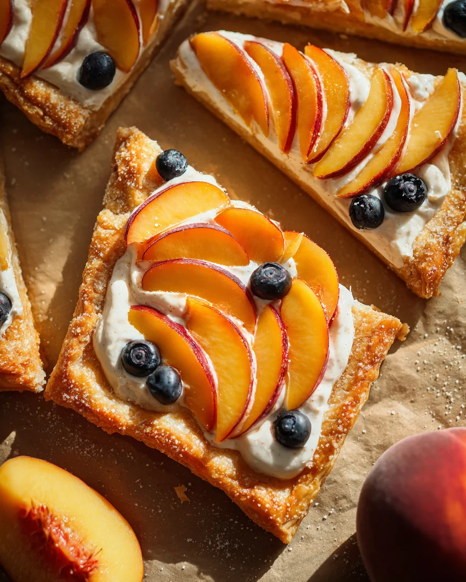 Peaches and Cream Puff Pastry Tart Peaches