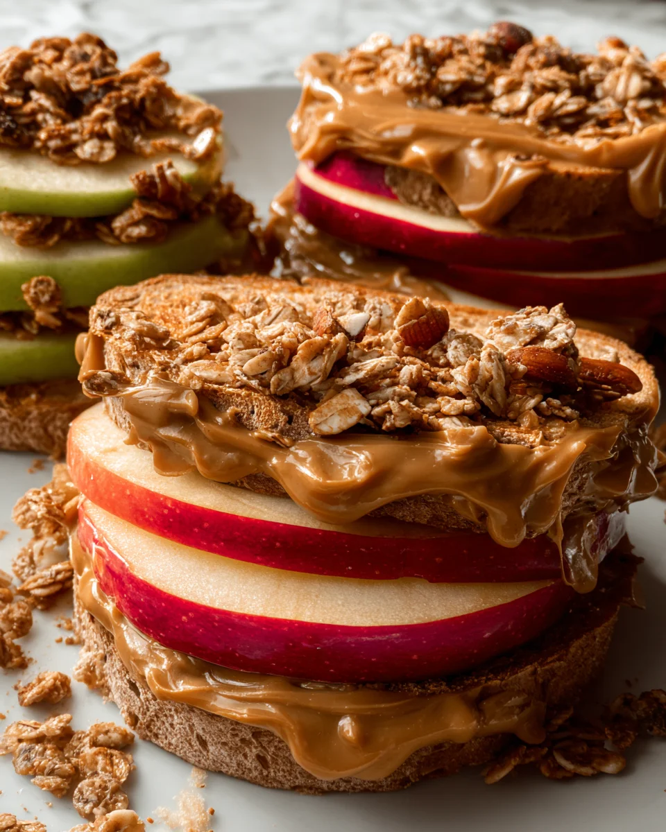 Peanut Butter Apple Sandwiches with Granola Peanut