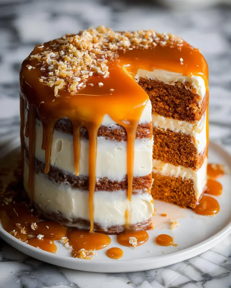 Pumpkin Cake with Cream Cheese Frosting and Salted Caramel Drizzle