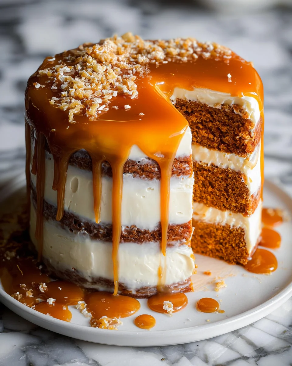 Pumpkin Cake with Cream Cheese Frosting and Salted Caramel Drizzle Pumpkin Cake with Cream Cheese Frosting and Salted Caramel Drizzle