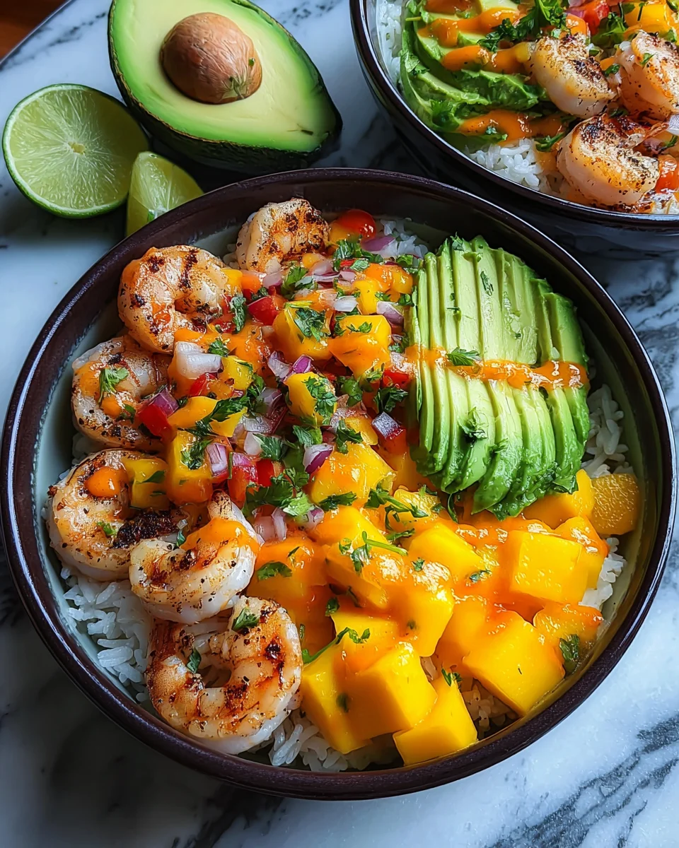 Shrimp and Avocado Bowls with Mango Salsa & Lime-Chili Sauce