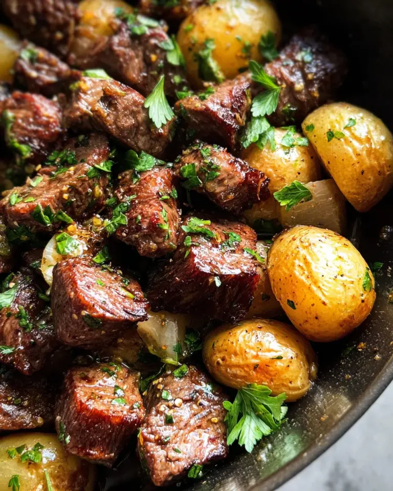 Slow Cooker Garlic Butter Beef Bites & Potatoes