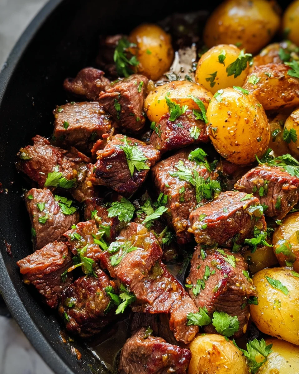 Slow Cooker Garlic Butter Beef Bites & Potatoes Slow