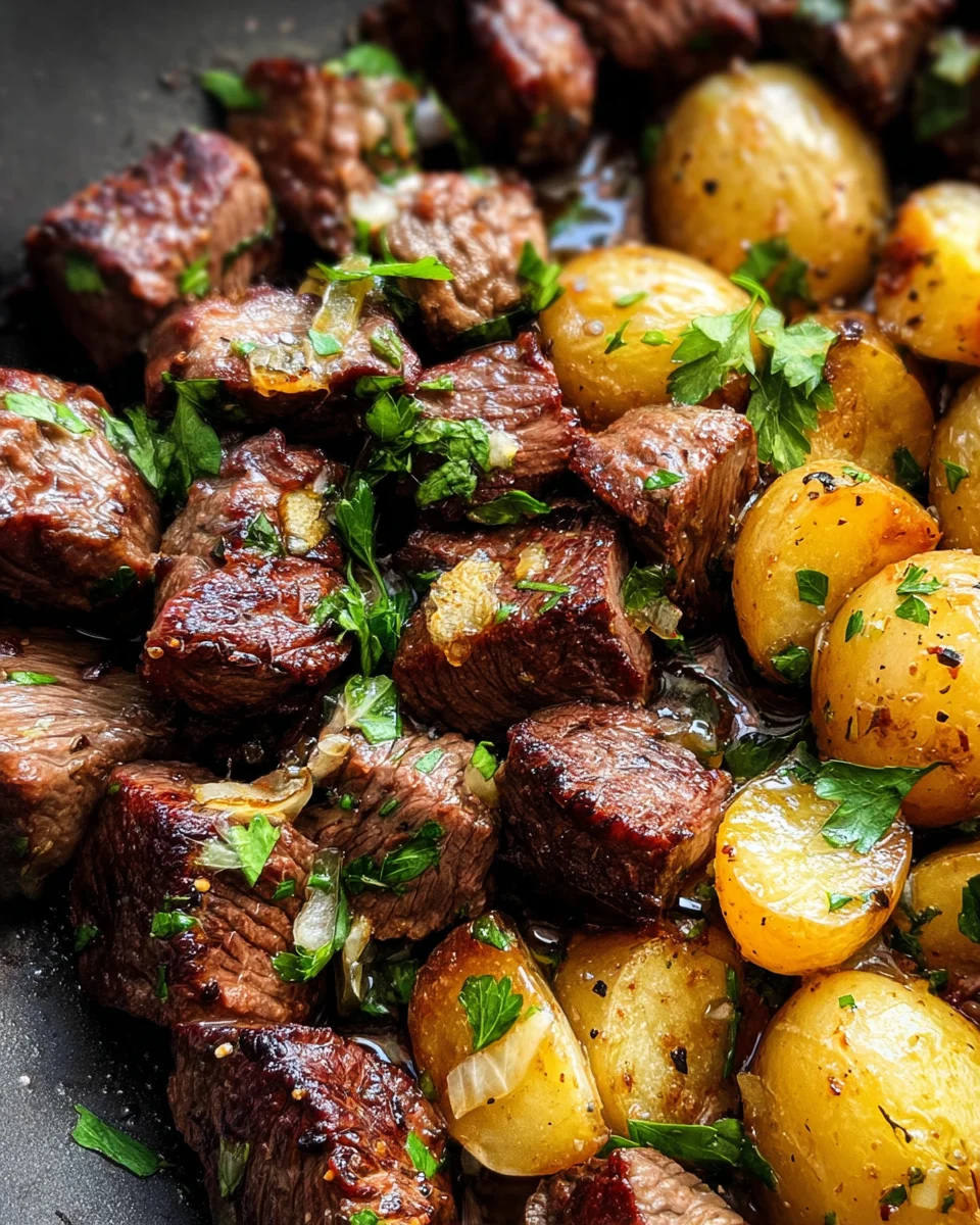Slow Cooker Garlic Butter Beef Bites & Potatoes Slow