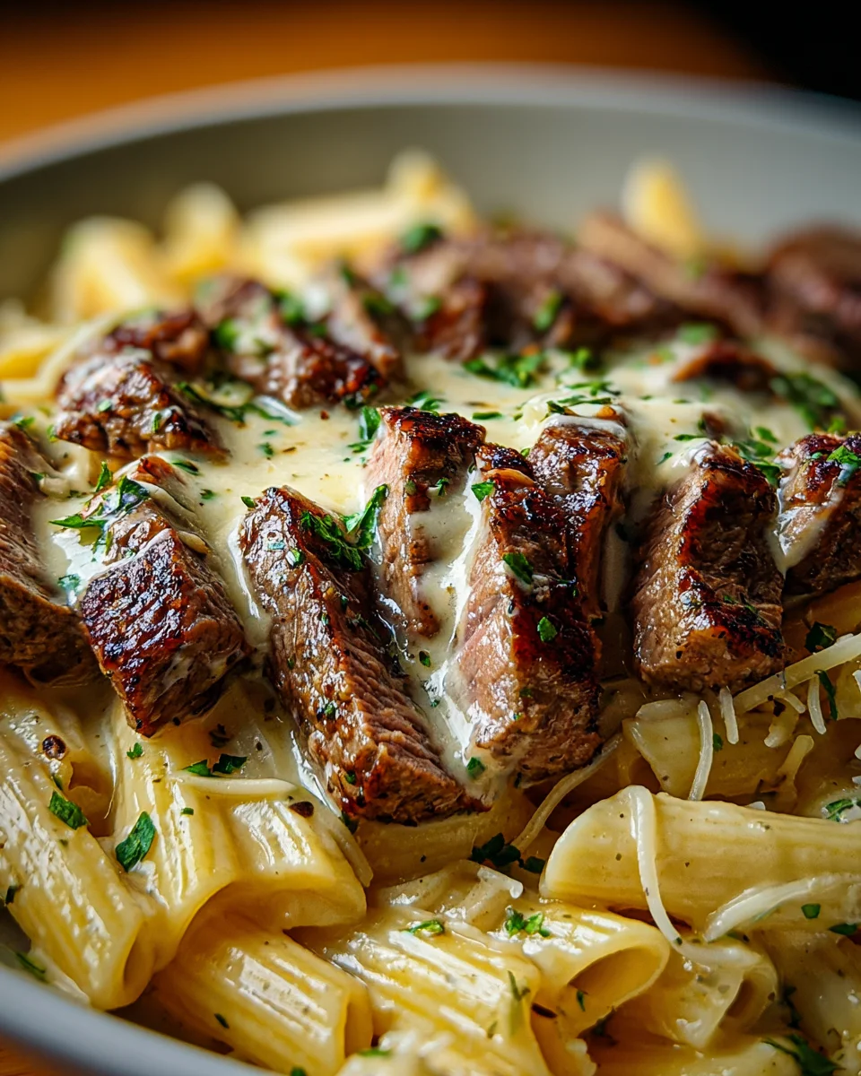Steak and Creamy Garlic Parmesan Pasta Steak
