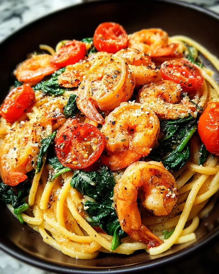 Tomato Spinach Shrimp Pasta