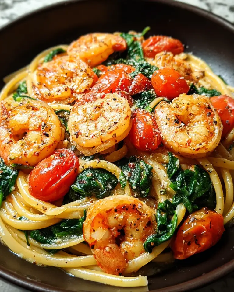 Tomato Spinach Shrimp Pasta