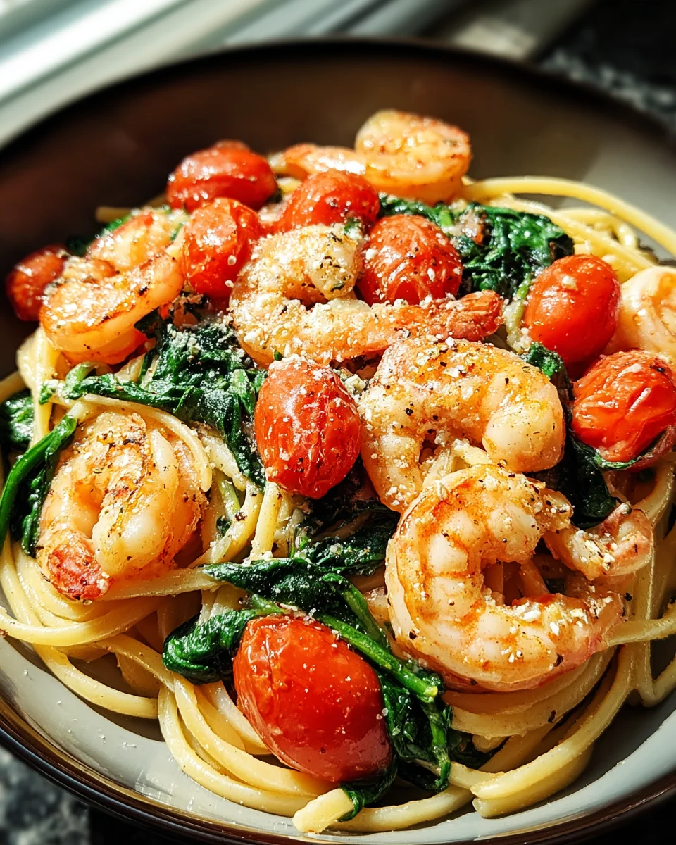Tomato Spinach Shrimp Pasta Tomato